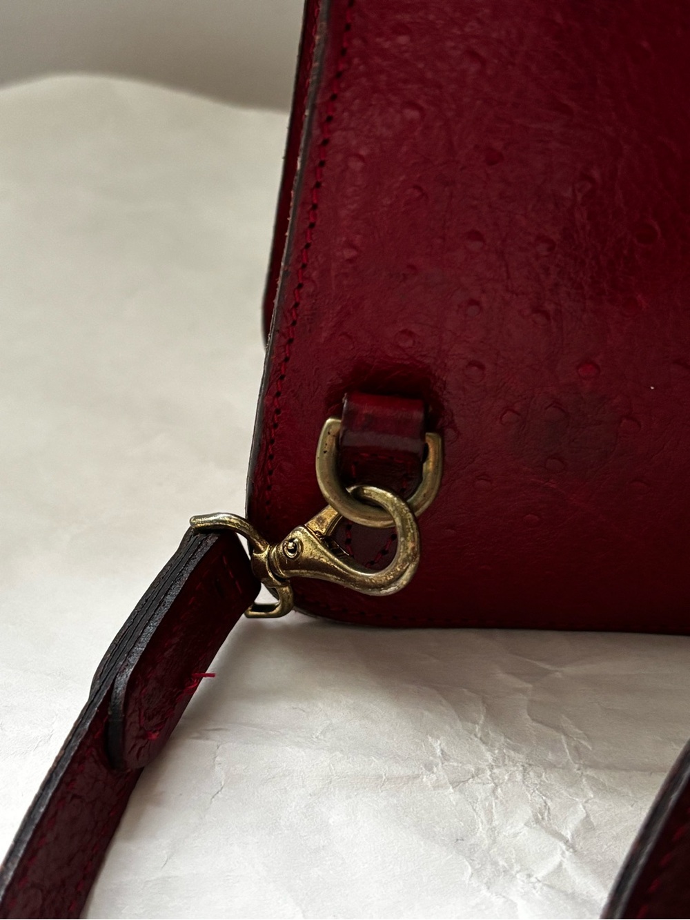 RARE Vintage Mulberry Red Ostrich Leather Bag/ Backpack - Picture 7 of 16